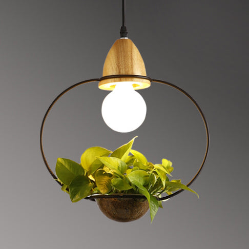 Vintage Open Cage Pendant Light With Flower Pot In Black/White - 8.5/11 Black / 12