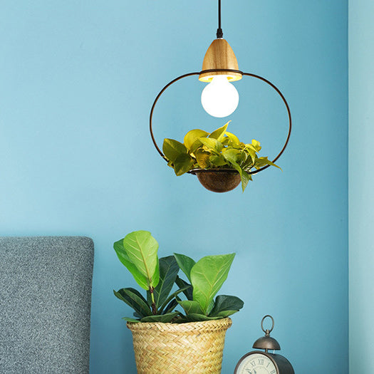 Vintage Open Cage Pendant Light With Flower Pot In Black/White - 8.5/11