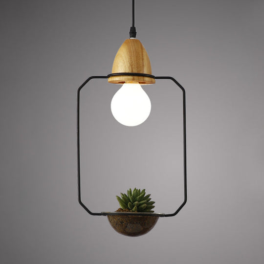 Vintage Open Cage Suspension Light - Stylish 8.5"/11" Wide Metallic Pendant with Flower Pot - Black/White