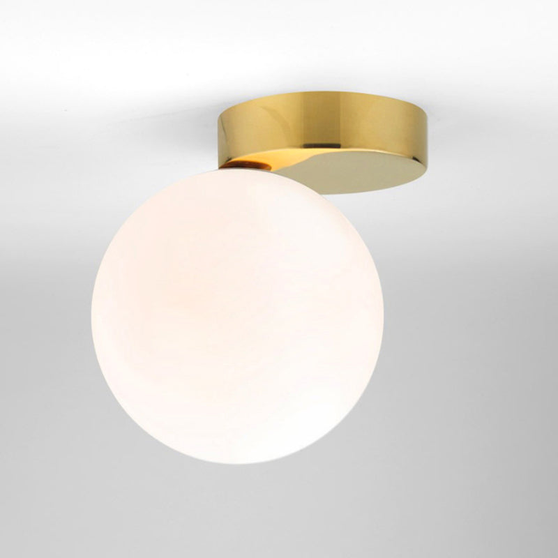 Modern Opal Glass Flush Mount With 1-Light Spherical Shade For Hallway Lighting