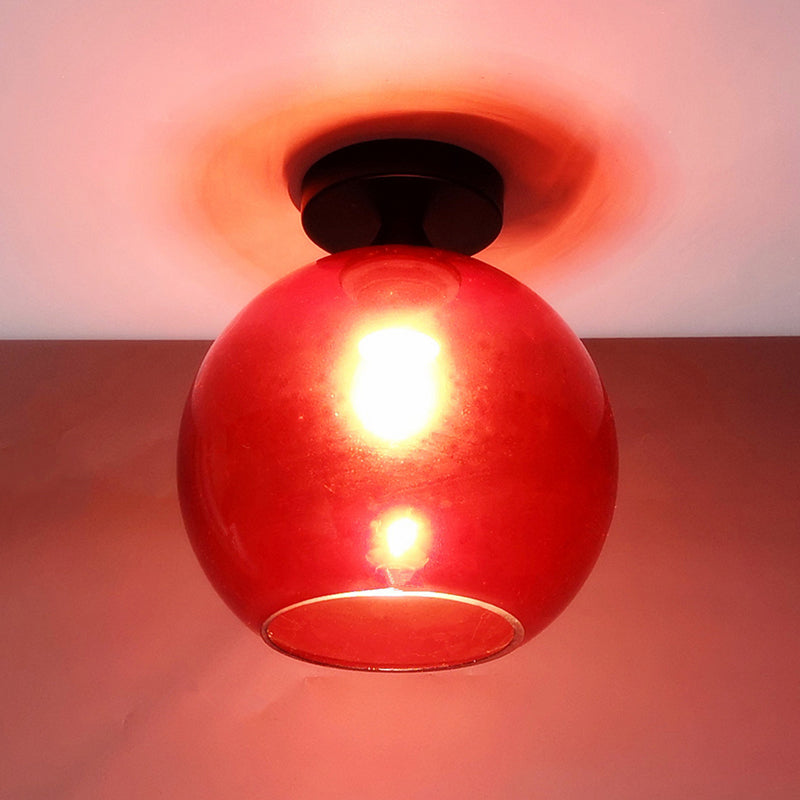 Modern Glass Semi Flush Mount Ceiling Light With Spherical Shade For Hallway Red