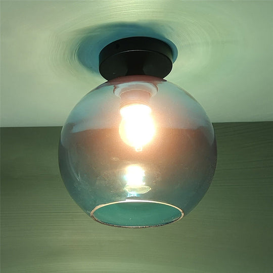 Modern Glass Semi Flush Mount Ceiling Light With Spherical Shade For Hallway Blue