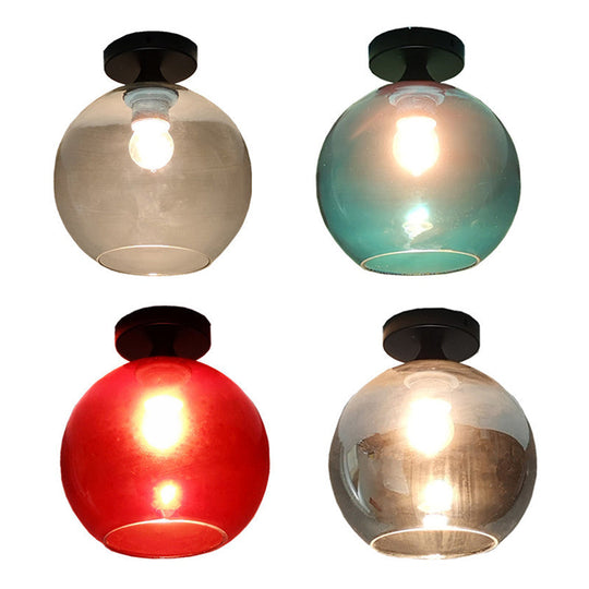 Modern Glass Semi Flush Mount Ceiling Light With Spherical Shade For Hallway