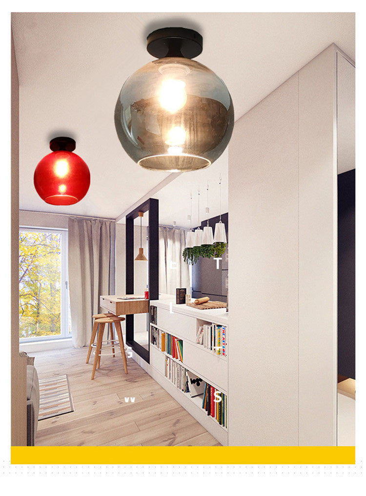 Modern Glass Semi Flush Mount Ceiling Light With Spherical Shade For Hallway