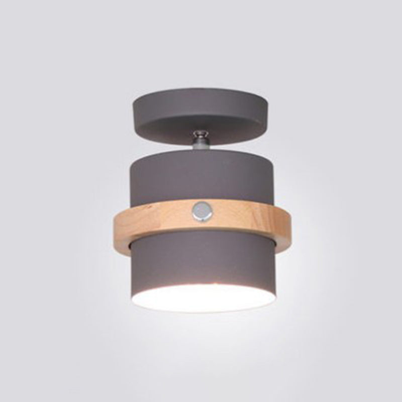 Wooden Nordic Modern Hallway Ceiling Light With Metal Shade - 1-Light Semi Flush Mount Grey /