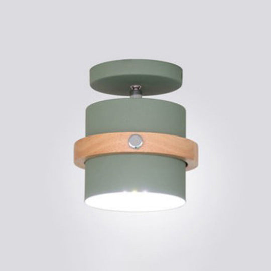 Wooden Nordic Modern Hallway Ceiling Light With Metal Shade - 1-Light Semi Flush Mount Green /