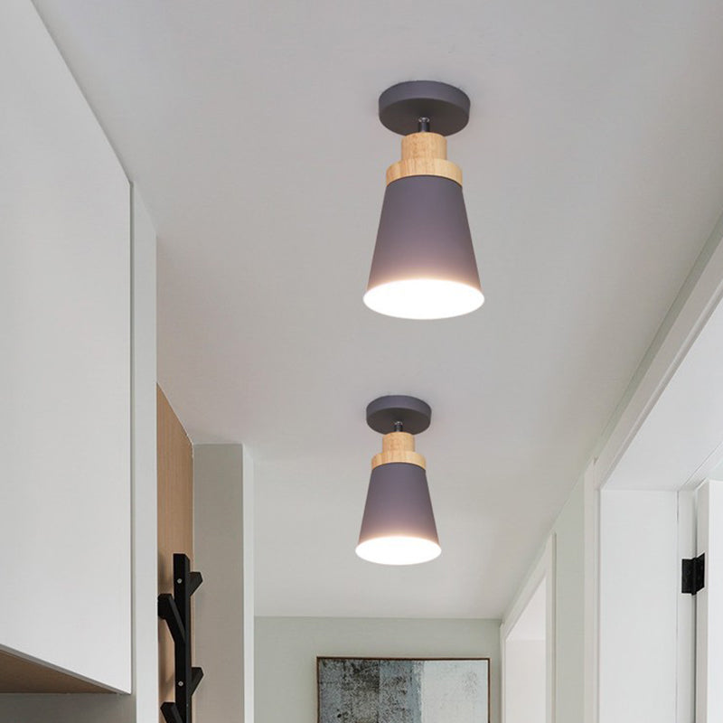 Wooden Nordic Modern Hallway Ceiling Light With Metal Shade - 1-Light Semi Flush Mount