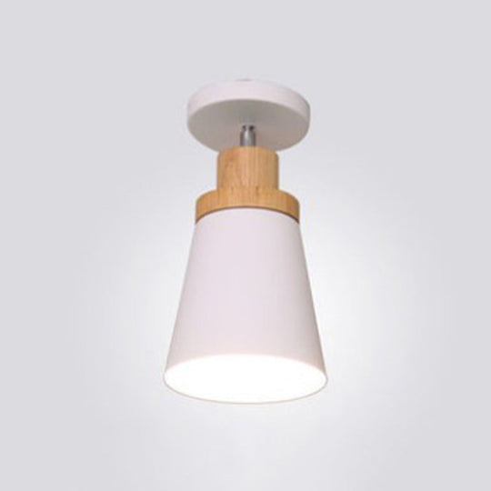 Wooden Nordic Modern Hallway Ceiling Light With Metal Shade - 1-Light Semi Flush Mount White / Cone