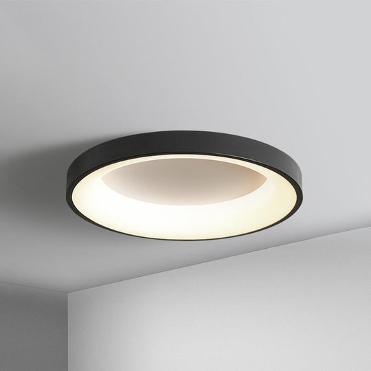 Nordic Style Led Flush Mount Ceiling Lamp - Metal Circular Light For Bedroom Black / 23.5 Warm