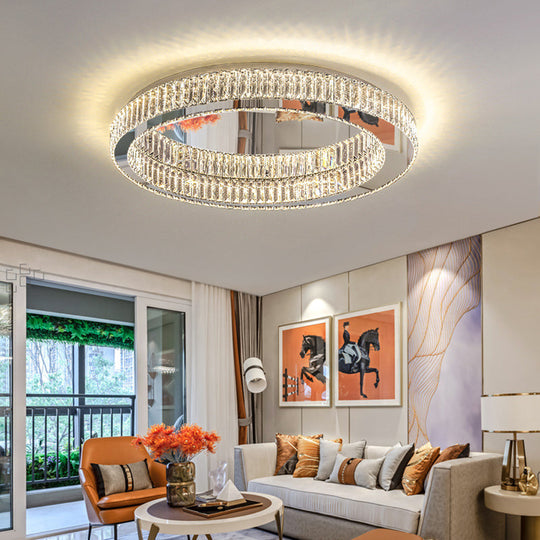 Modern Led Crystal Flush Mount Ceiling Lamp For Bedroom