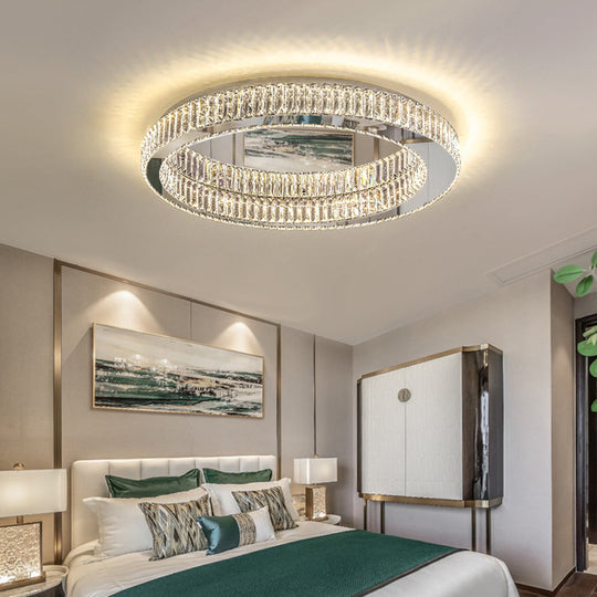 Modern Led Crystal Flush Mount Ceiling Lamp For Bedroom