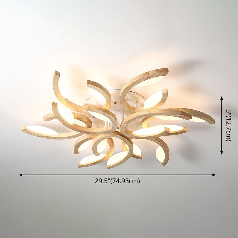 Floral Led Ceiling Lamp - Modern Wood Semi Flush Mount Light For Living Room