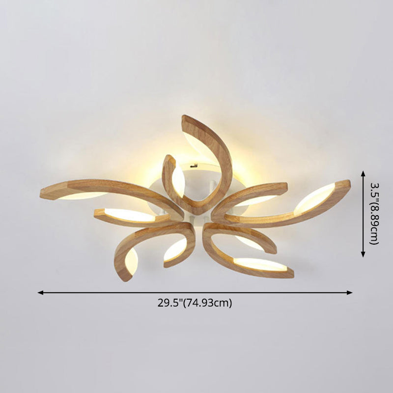 Floral Led Ceiling Lamp - Modern Wood Semi Flush Mount Light For Living Room