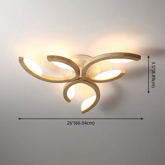 Floral Led Ceiling Lamp - Modern Wood Semi Flush Mount Light For Living Room