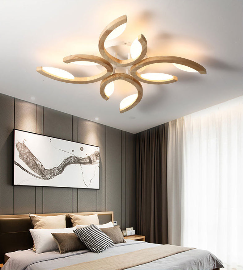 Floral Led Ceiling Lamp - Modern Wood Semi Flush Mount Light For Living Room