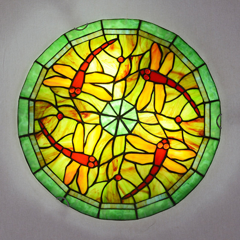 Tiffany Green Handcrafted Art Glass Flushmount Ceiling Light For Bowl Flush-Mount Lamp