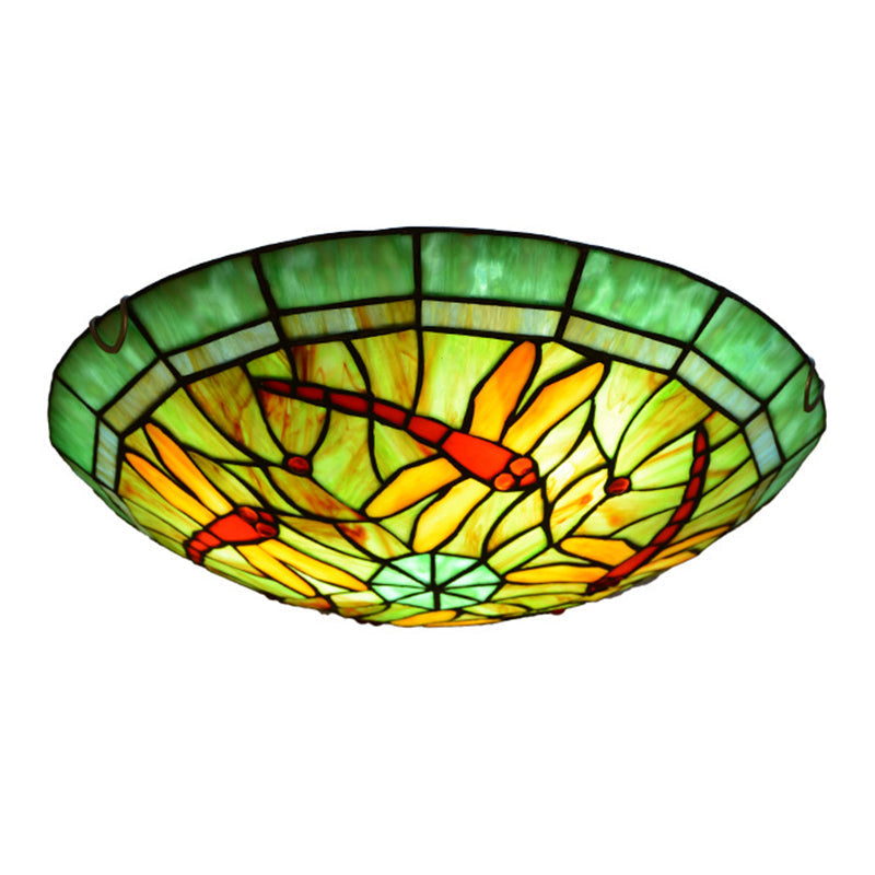 Tiffany Green Handcrafted Art Glass Flushmount Ceiling Light For Bowl Flush-Mount Lamp