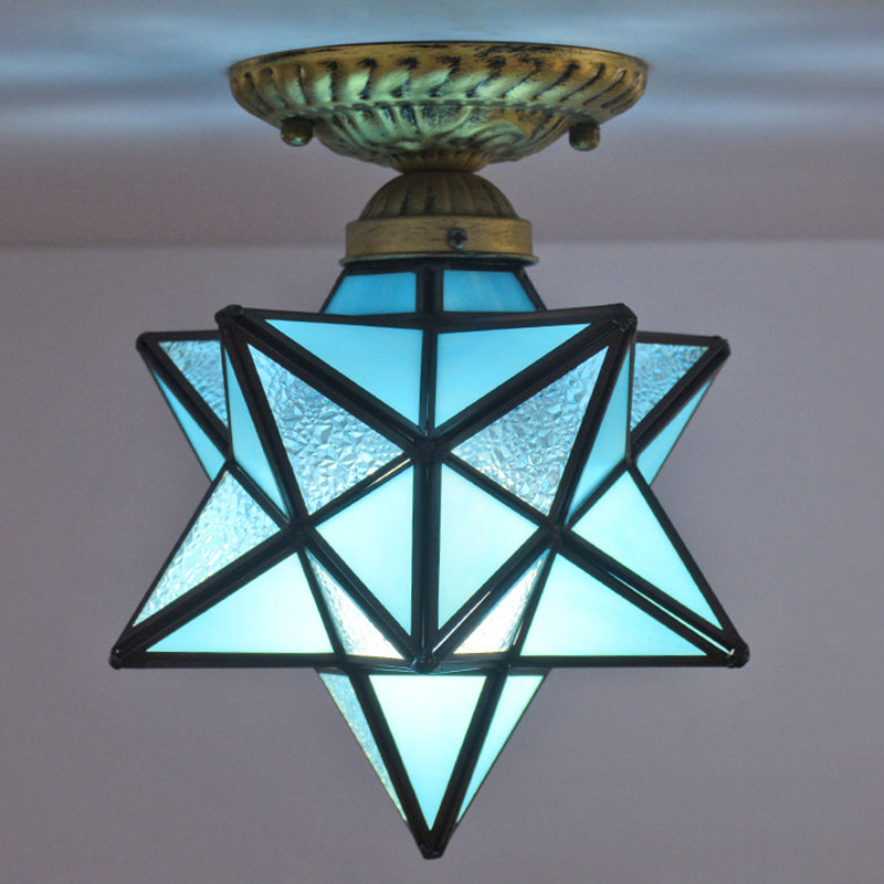 Icy Clear Glass Tiffany Semi-Flush Ceiling Light For Bedroom With Diamond Shape Mount