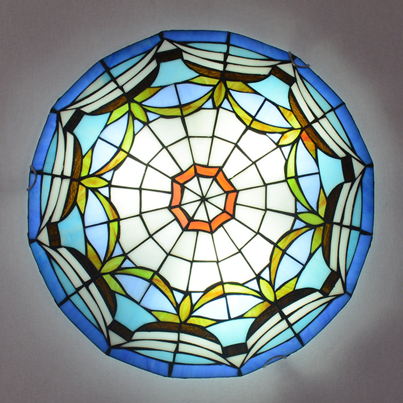 Tiffany Style Art Glass Dome Flush Ceiling Light For Bedroom