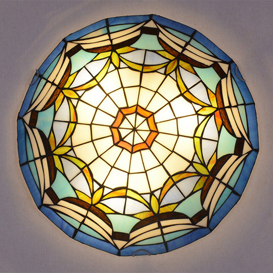 Tiffany Style Art Glass Dome Flush Ceiling Light For Bedroom