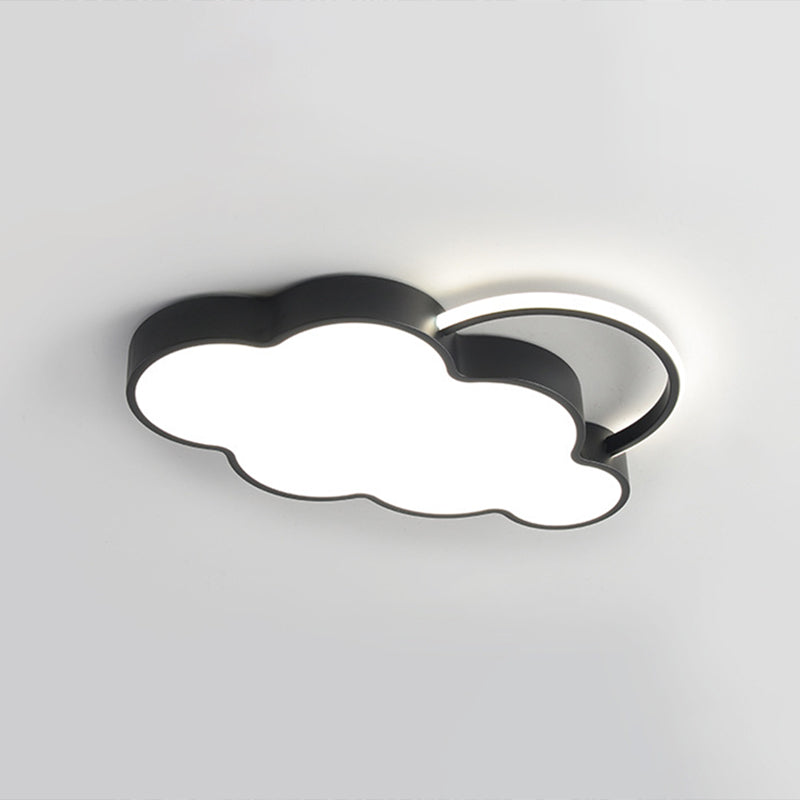 Cloud-Shaped Nordic Led Flush Mount For Kids Bedroom Black / White