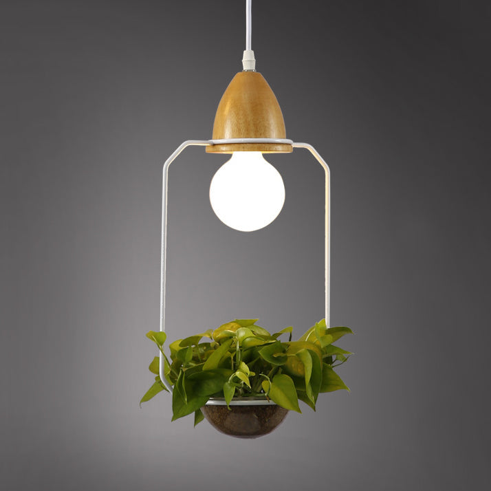 Vintage Open Cage Pendant Light With Flower Pot In Black/White - 8.5/11 White / 8.5