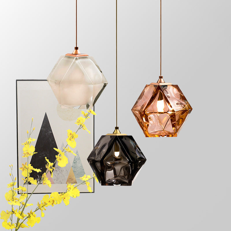 Modern Hand-Blown Glass Shade Pendant Light - 1 Gem Hanging Lamp For Dining Table