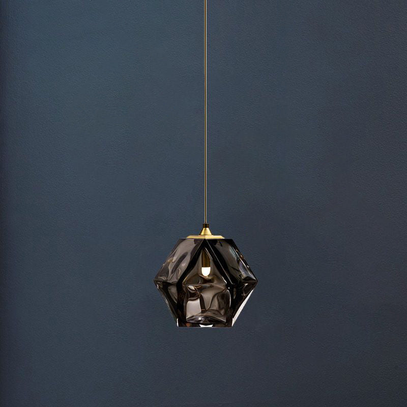 Modern Hand-Blown Glass Shade Pendant Light - 1 Gem Hanging Lamp For Dining Table Black