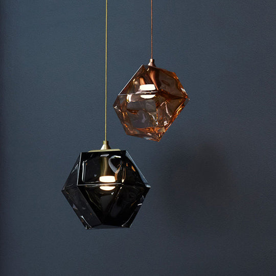 Modern Hand-Blown Glass Shade Pendant Light - 1 Gem Hanging Lamp For Dining Table