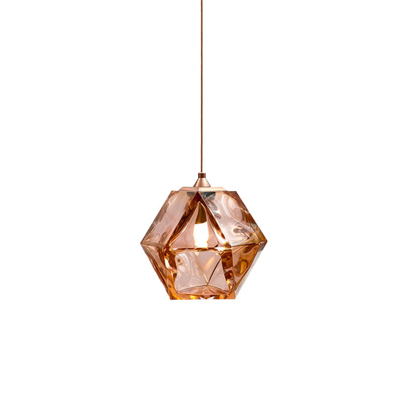 Modern Hand-Blown Glass Shade Pendant Light - 1 Gem Hanging Lamp For Dining Table Amber