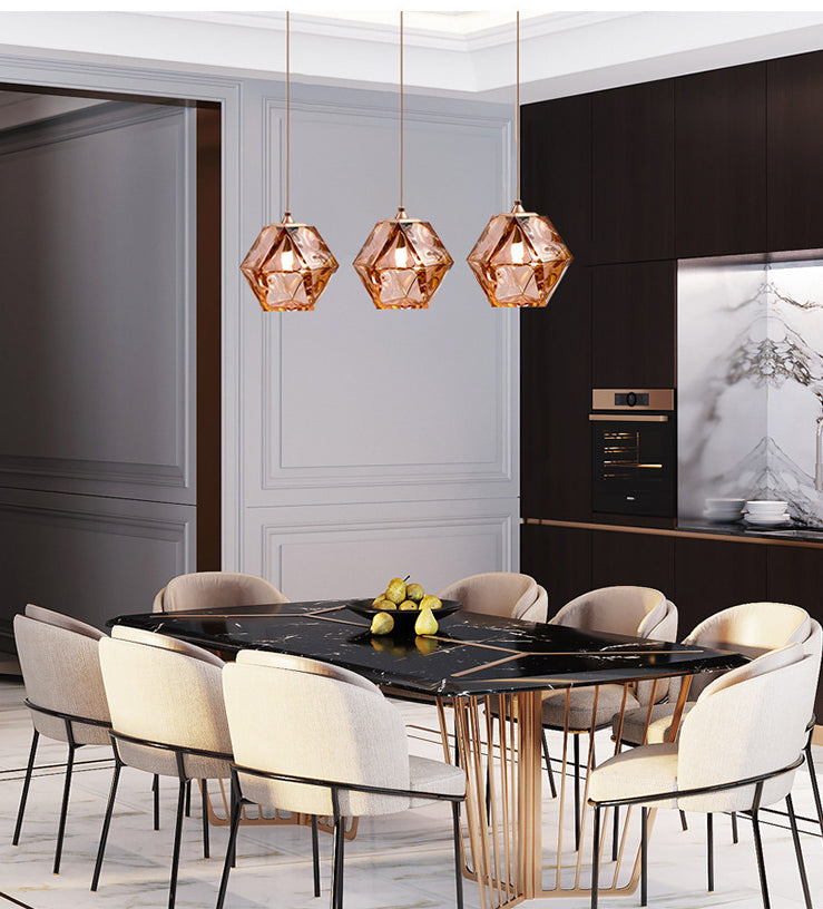 Modern Hand-Blown Glass Shade Pendant Light - 1 Gem Hanging Lamp For Dining Table