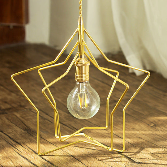 Retro Gold Star-Shaped Metal Pendant Light For Restaurants - 1-Light Shade Hanging Lamp