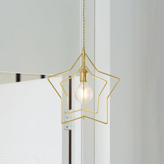 Retro Gold Star-Shaped Metal Pendant Light For Restaurants - 1-Light Shade Hanging Lamp