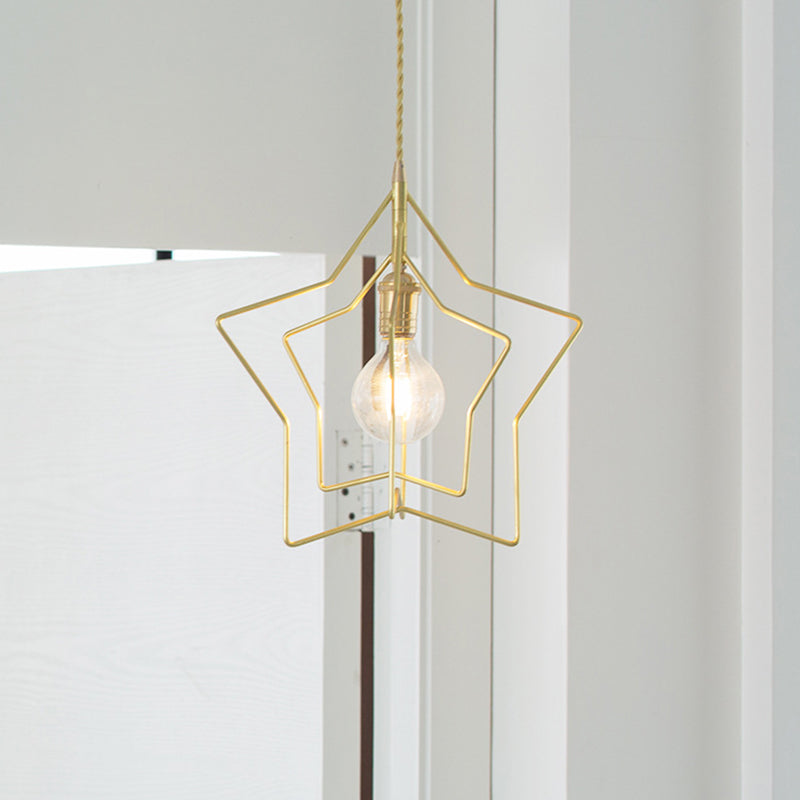 Retro Gold Star-Shaped Metal Pendant Light For Restaurants - 1-Light Shade Hanging Lamp