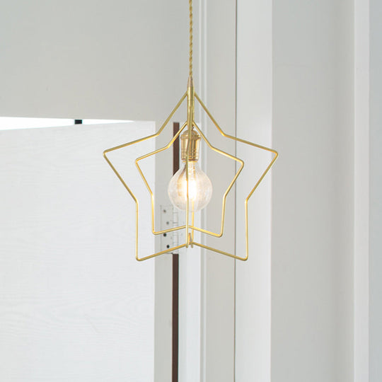 Retro Gold Star-Shaped Metal Pendant Light For Restaurants - 1-Light Shade Hanging Lamp