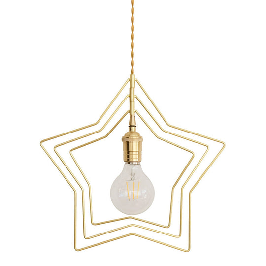 Retro Gold Star-Shaped Metal Pendant Light For Restaurants - 1-Light Shade Hanging Lamp