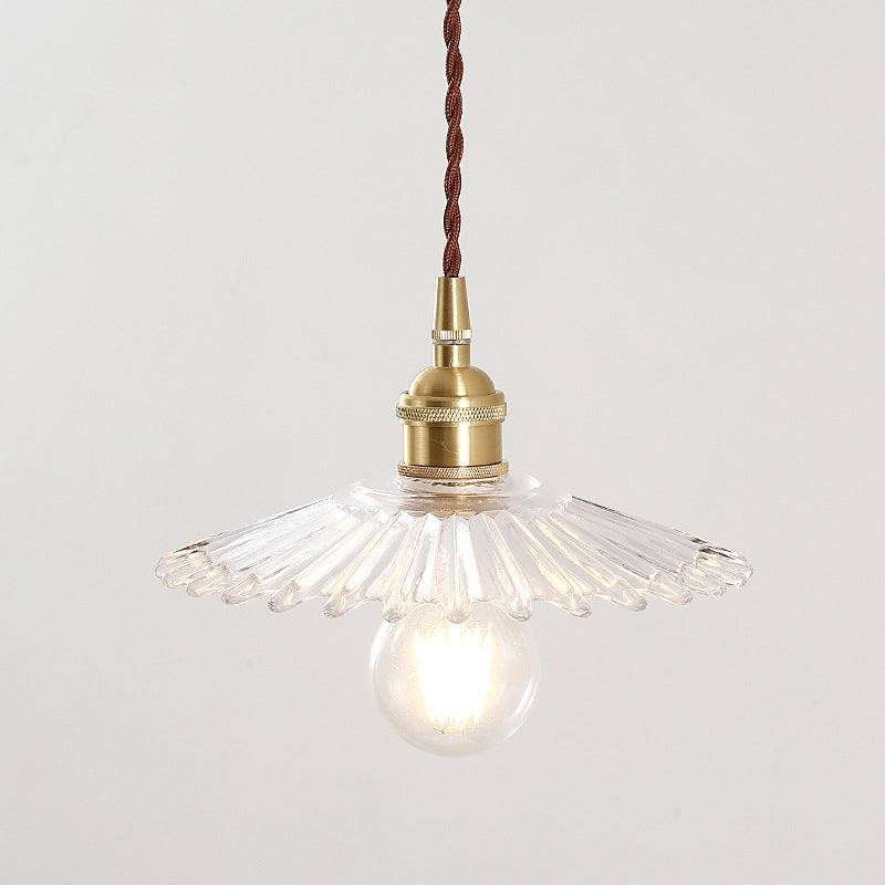 Retro Clear Glass Shade Ceiling Light Brass 1 Small Hanging Lamp For Living Room