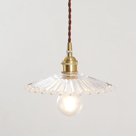 Retro Clear Glass Shade Ceiling Light Brass 1 Small Hanging Lamp For Living Room