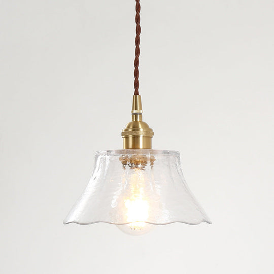 Retro Clear Glass Shade Ceiling Light Brass 1 Small Hanging Lamp For Living Room