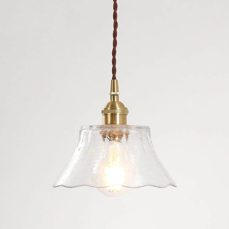 Retro Clear Glass Shade Ceiling Light Brass 1 Small Hanging Lamp For Living Room / 7