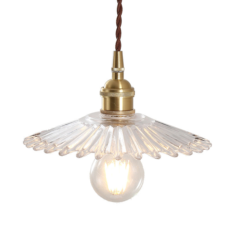 Retro Clear Glass Shade Ceiling Light Brass 1 Small Hanging Lamp For Living Room