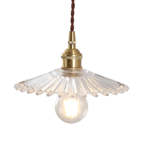 Retro Clear Glass Shade Ceiling Light Brass 1 Small Hanging Lamp For Living Room