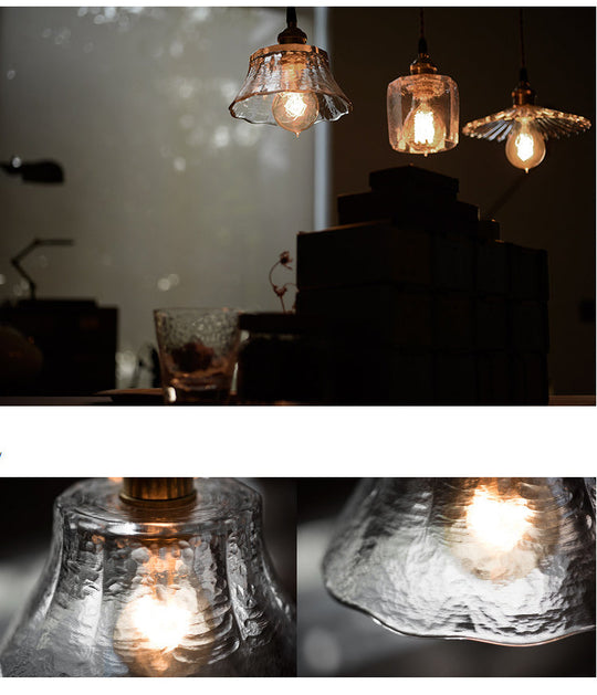 Retro Clear Glass Shade Ceiling Light Brass 1 Small Hanging Lamp For Living Room