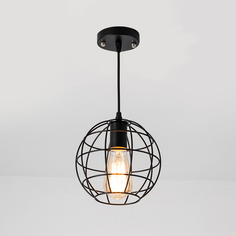 Industrial Retro Black Metal Pendant Light With Spherical Cage - Ideal For Restaurants