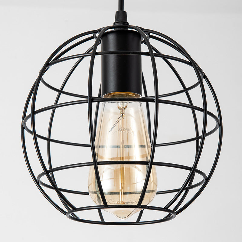 Industrial Retro Black Metal Pendant Light With Spherical Cage - Ideal For Restaurants