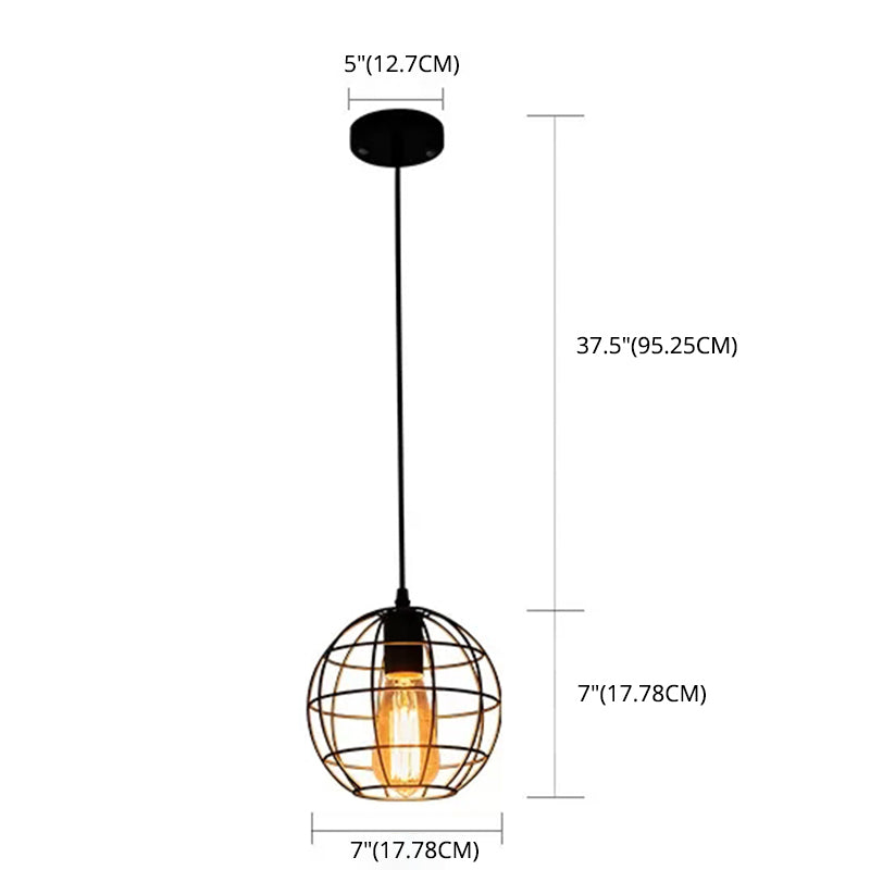 Industrial Retro Black Metal Pendant Light With Spherical Cage - Ideal For Restaurants