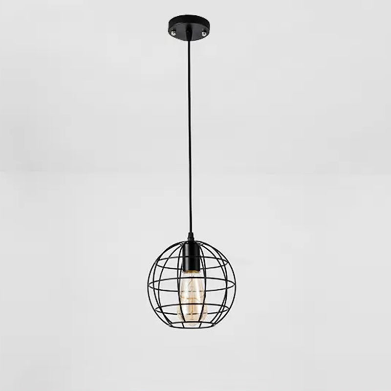 Industrial Retro Black Metal Pendant Light With Spherical Cage - Ideal For Restaurants