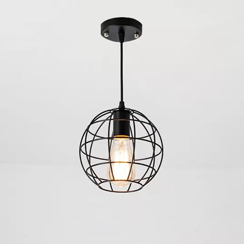 Industrial Retro Black Metal Pendant Light With Spherical Cage - Ideal For Restaurants