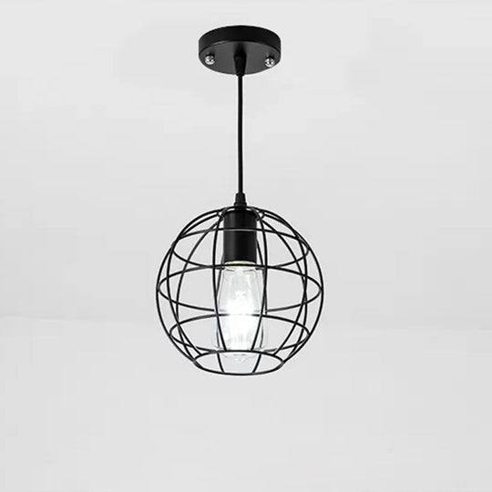 Industrial Retro Black Metal Pendant Light With Spherical Cage - Ideal For Restaurants