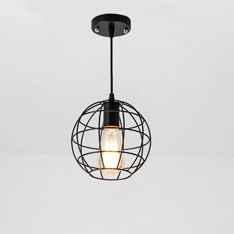 Industrial Retro Black Metal Pendant Light With Spherical Cage - Ideal For Restaurants